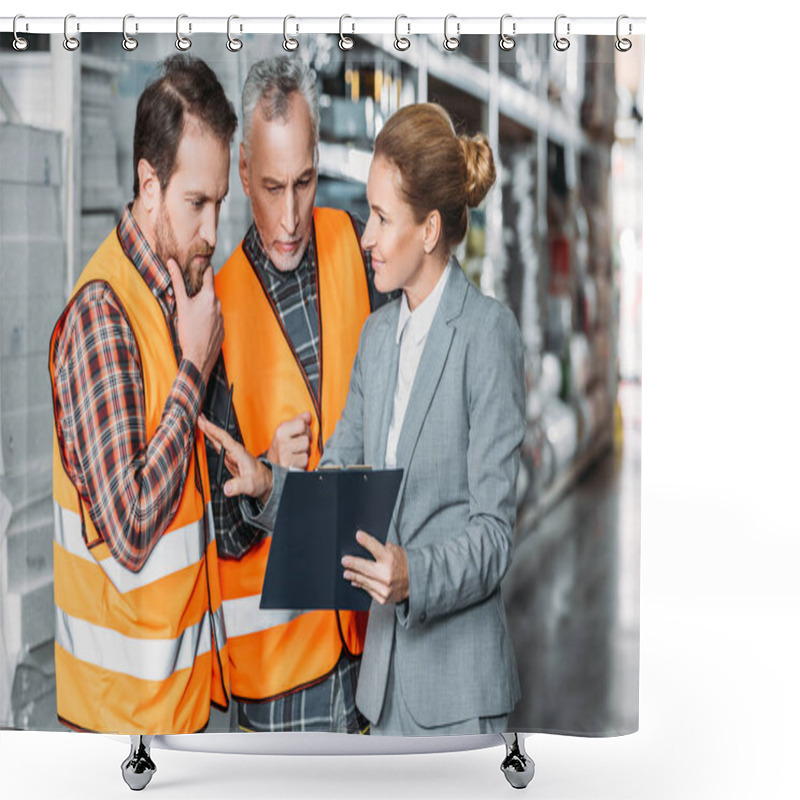 Personality  Workers And Inspector Talking In Shipping Stock Shower Curtains