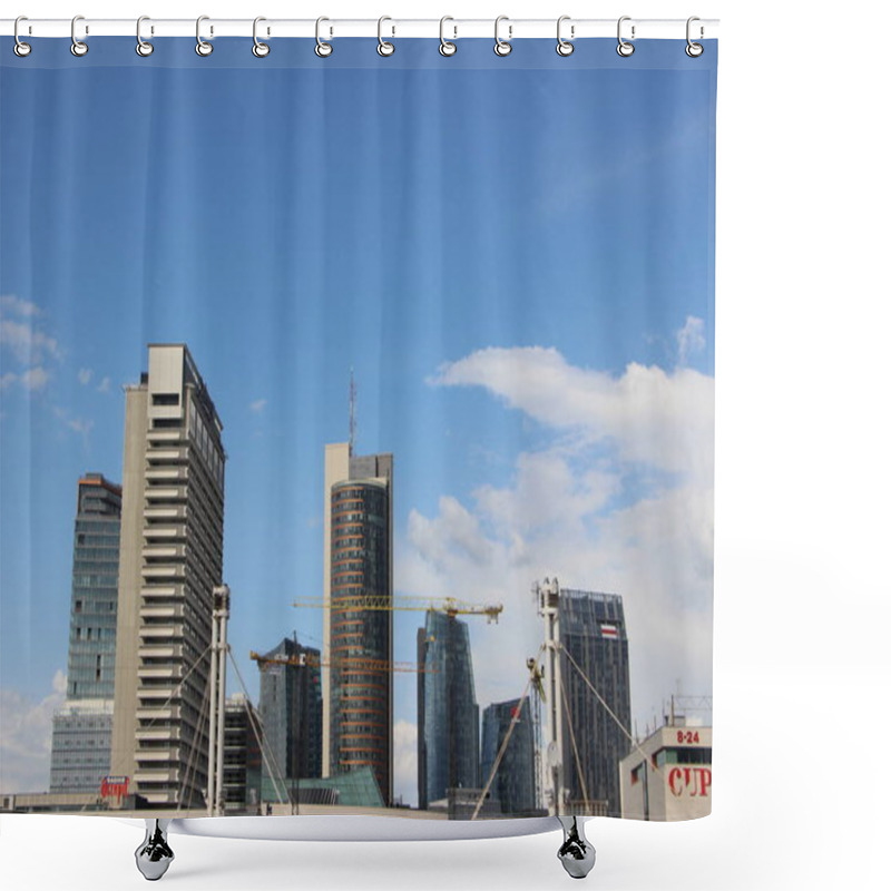 Personality  View Of Vilnius City Business District Skyscrapers Office Buildings. City Life In Vilnius, Lithuania. Shower Curtains