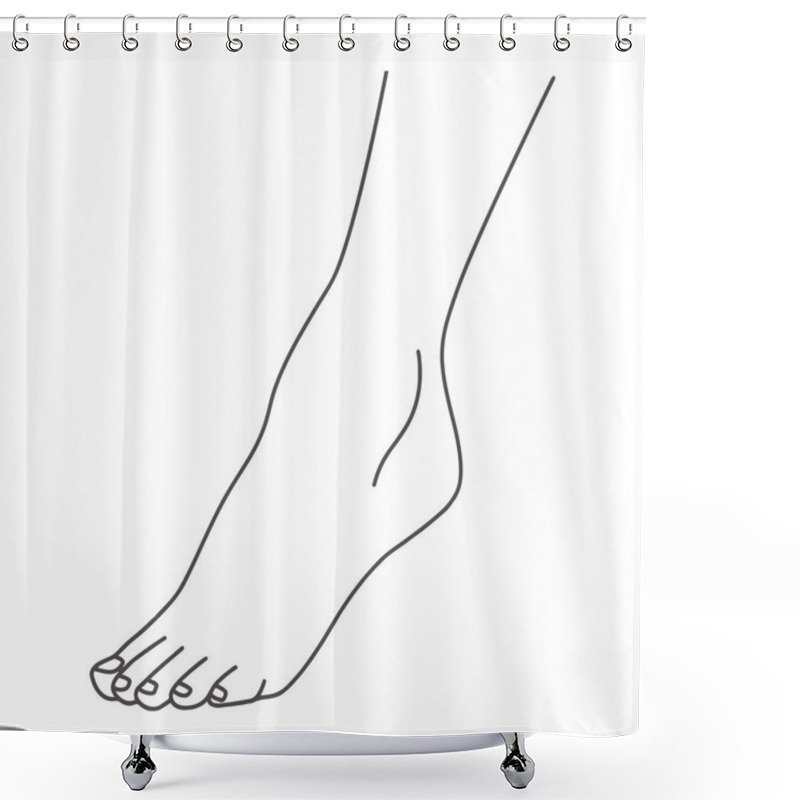 Personality  Female Foot, Leg Standing On Toes, Line Drawing Of Feet, Isolated On White Background Vector Illustration Shower Curtains