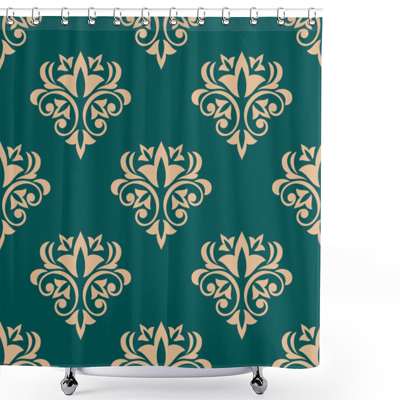 Personality  Pretty Green Retro Floral Motif Wallpaper Design Shower Curtains