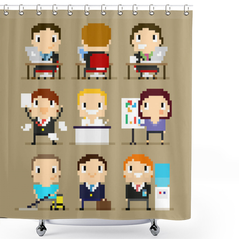 Personality  Different Pixel Art Office Characters Shower Curtains