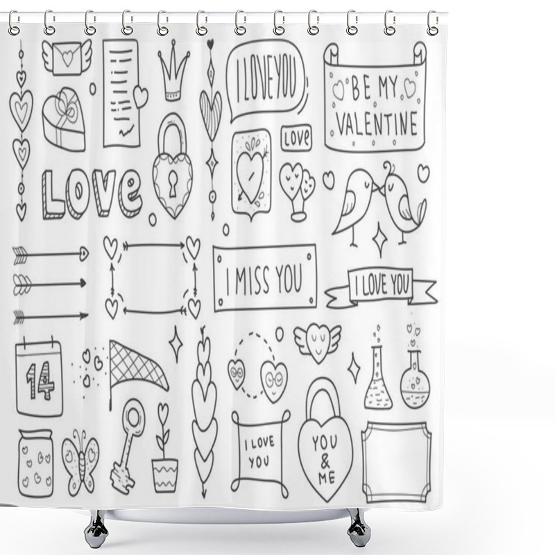 Personality  Valentine's Day Hand Drawing Doodle Big Set Shower Curtains