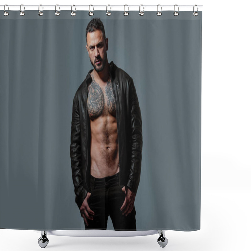 Personality  Shirtless Macho Man. Fashion Portrait Of Brutal Guy. Strong Muscular Male Body, Muscles Guy. Sexy Man. Fashion Male Model, Vogue Style. Shower Curtains