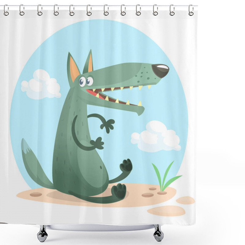 Personality   Cute Cartoon Wolf Character. Wild Forest Animal Collection. Baby Education. Isolated. White Background. Flat Design Vector Illustration Shower Curtains