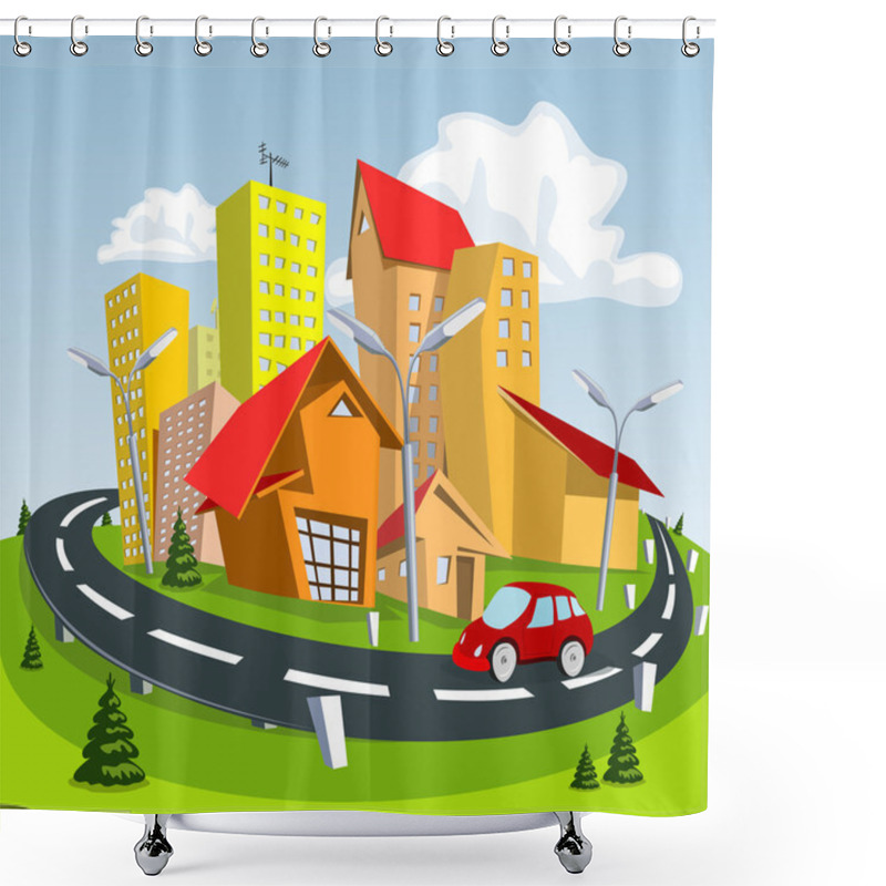 Personality  Summer Cartoon City. Illustration Shower Curtains