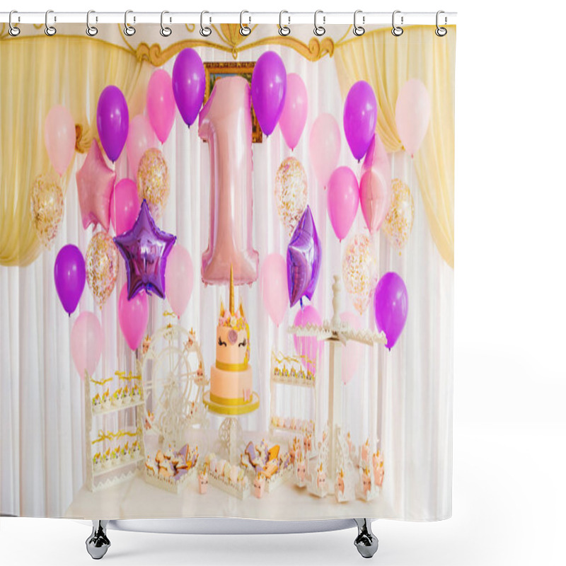 Personality  Many Balloons Inflated With Helium That Adorn The Candy Bar Shower Curtains