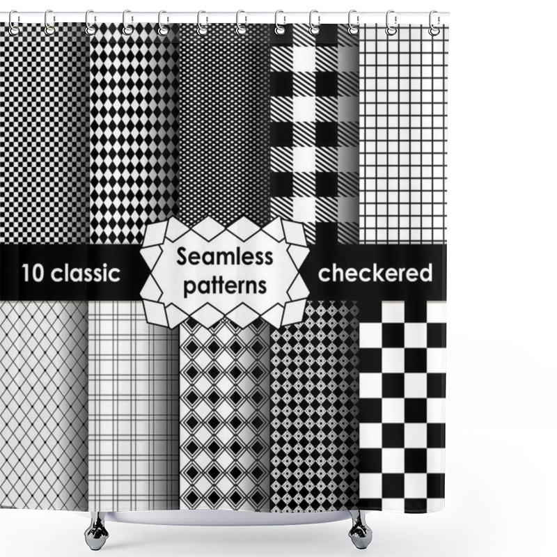 Personality  Set Of Checkered Simple Fabric Seamless Pattern In Black And White Shower Curtains