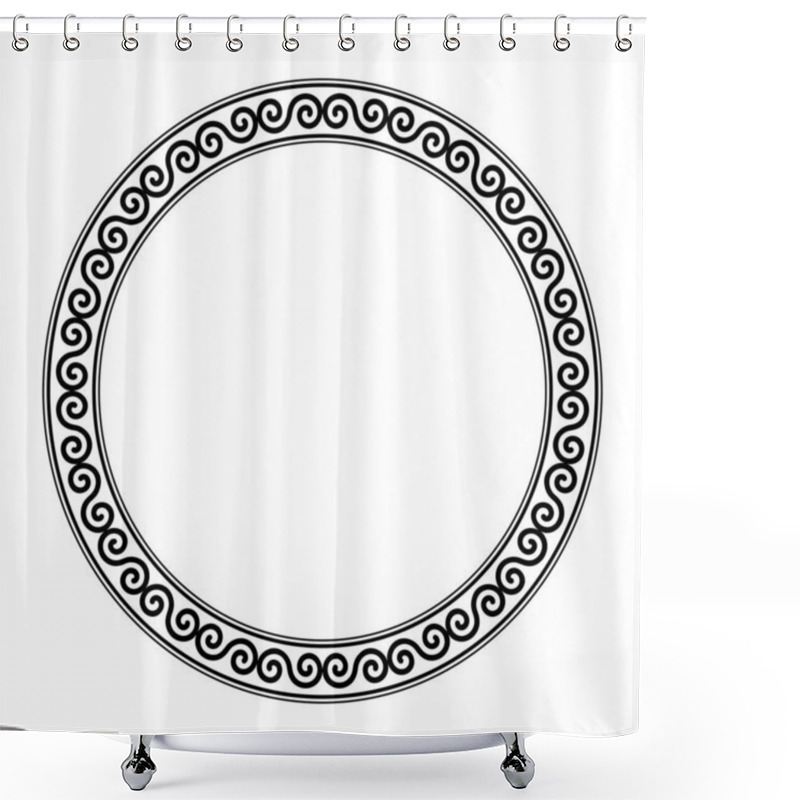 Personality  Circle Frame, With Meander Made Of A Celtic Double Spiral Pattern. Decorative Round Border, Made Of Alternate Flipped Double Spirals, Rotating Around A Midpoint, Shaping A Repeated Motif. Illustration Shower Curtains