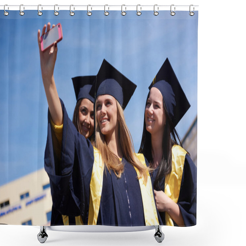 Personality  Students In Graduates Making Selfie Shower Curtains