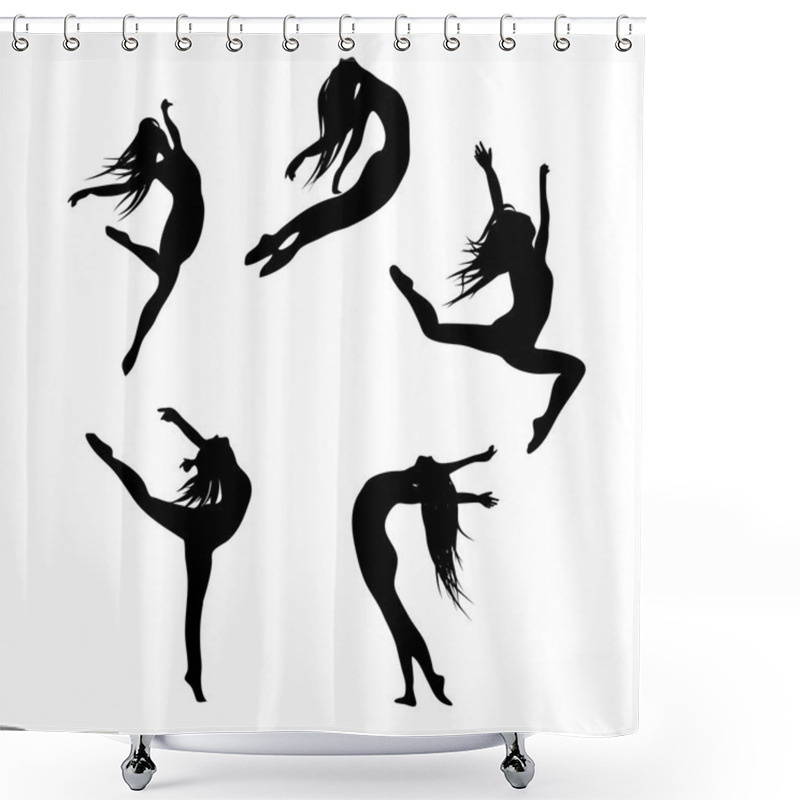 Personality  Five Black Silhouettes Dancing(jumping) Woman Shower Curtains