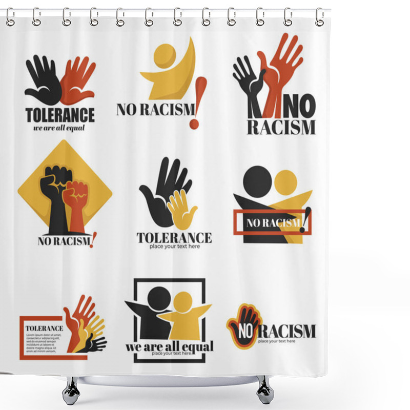 Personality  No Racism And Tolerance Isolated Icons Holding Hands Campaign Shower Curtains