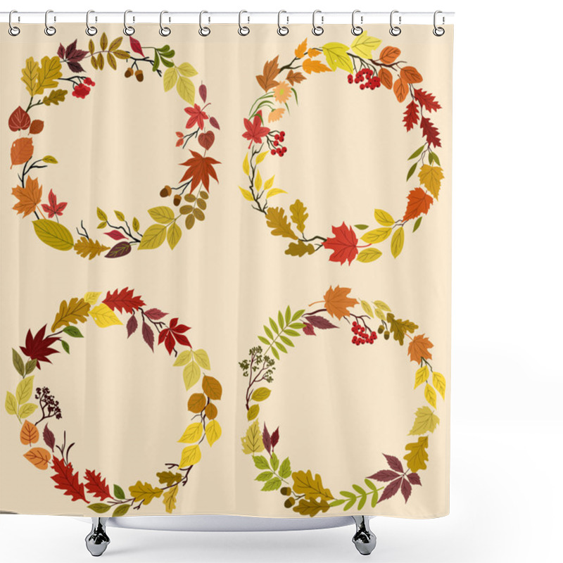 Personality  Wreaths Of Autumn Leaves, Flowers And Herbs Shower Curtains