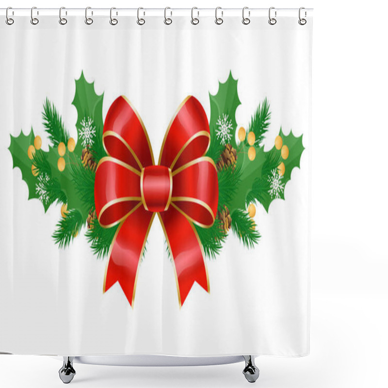 Personality  Mistletoe And Pine Tree Branch With Ribbon Bow Shower Curtains