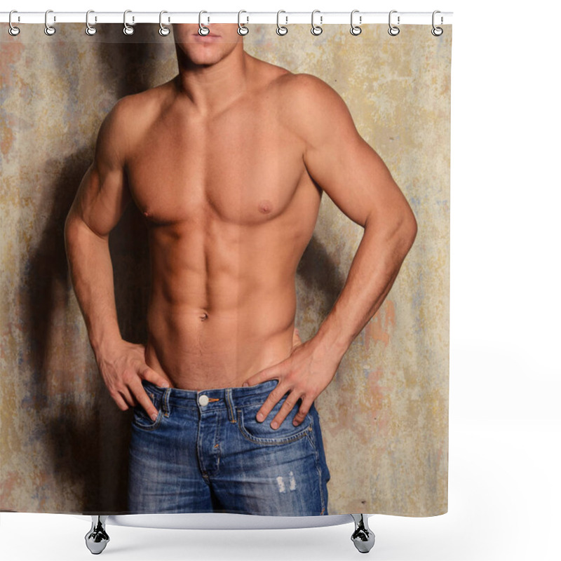 Personality  Portrait Of A Happy Athletic Man With Muscular Torso  Shower Curtains