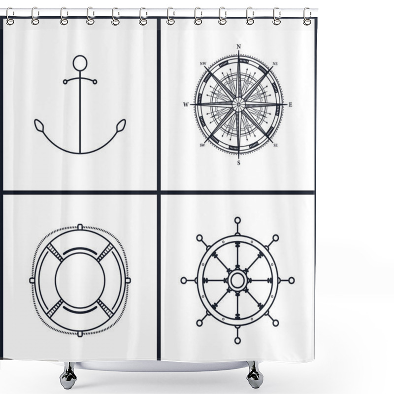 Personality  Set Of Maritime Icons, Vector Illustration Shower Curtains