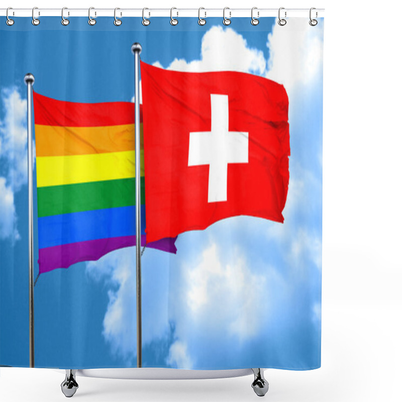 Personality  Gay Pride Flag With Switzerland Flag, 3D Rendering Shower Curtains