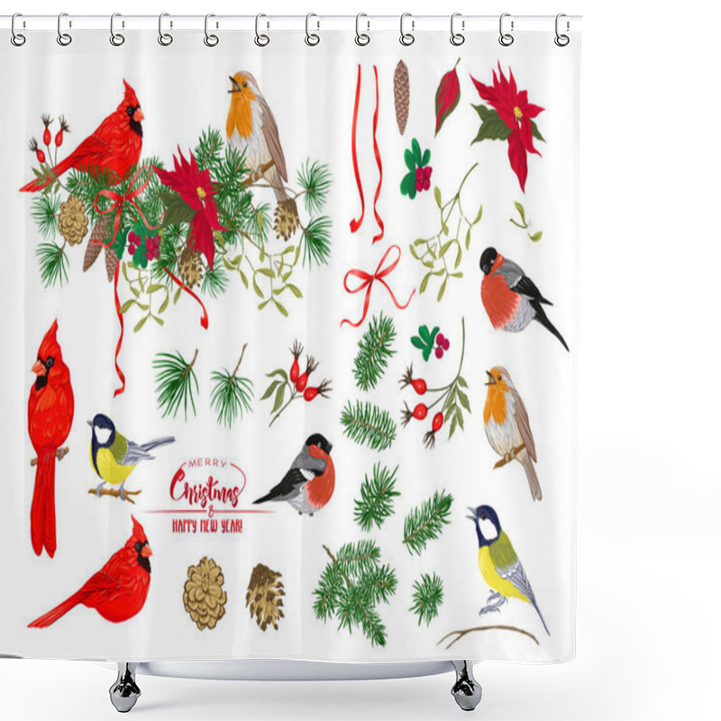 Personality  Birds And Christmas Wreath Set Shower Curtains