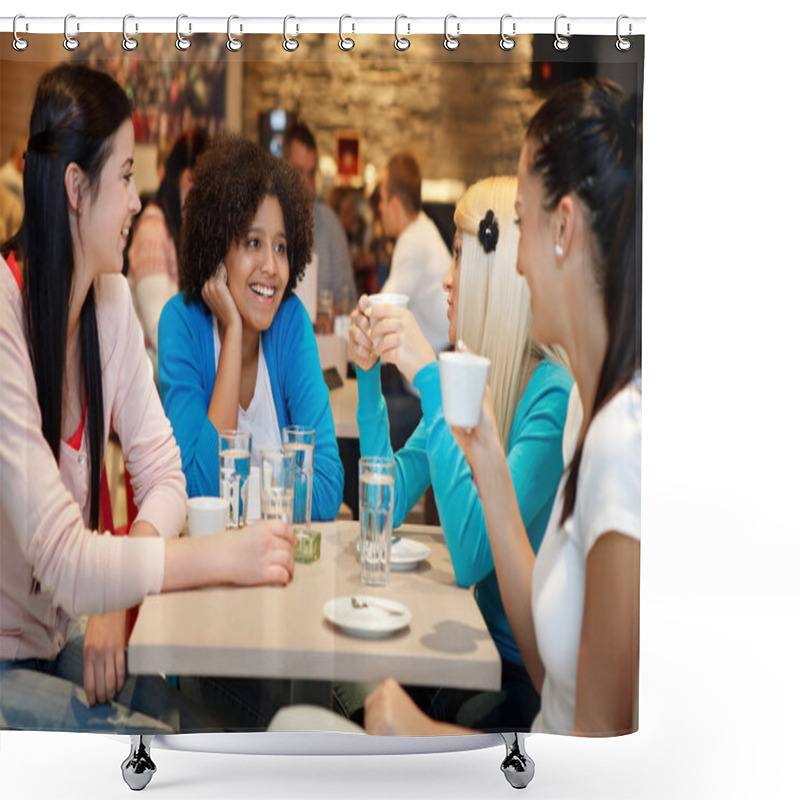 Personality  Four College Chatting In A Coffee Shop Shower Curtains