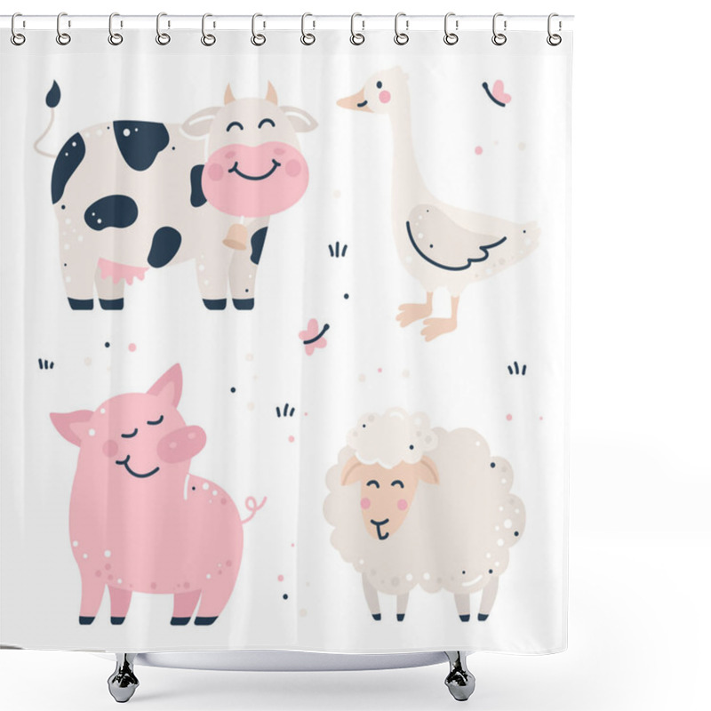 Personality  Hand Drawn Childish Set With Farm Animals. Shower Curtains