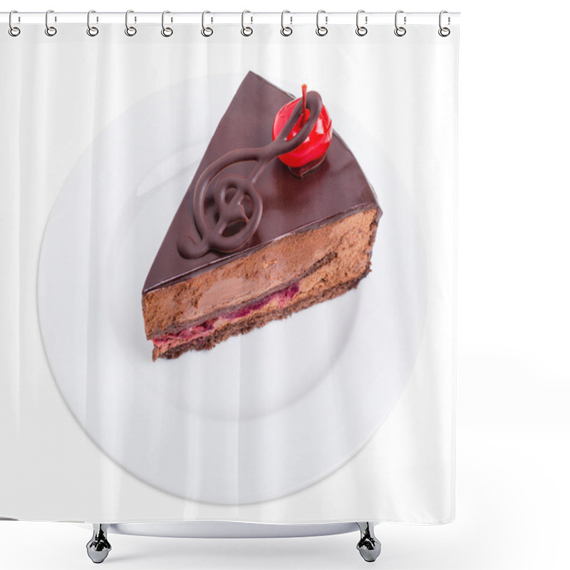 Personality  Delicious Chocolate Cake With Cocktail Cherry. Shower Curtains