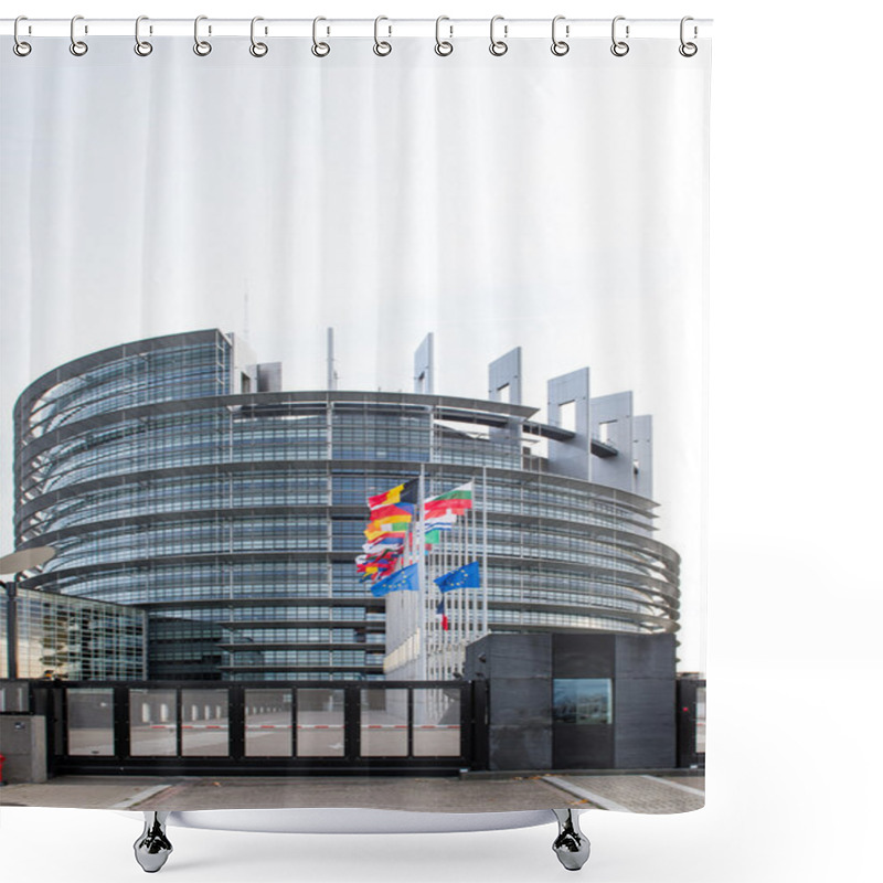 Personality  European Union Flags And France Flag Flies At Half-mast Shower Curtains