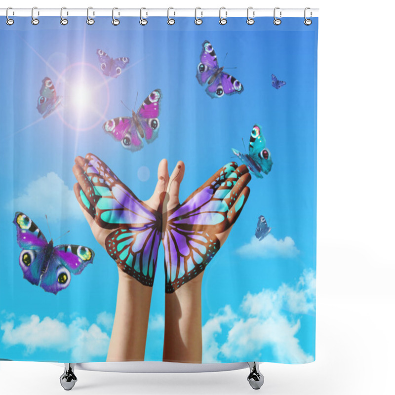 Personality  Hands And Butterflys Shower Curtains