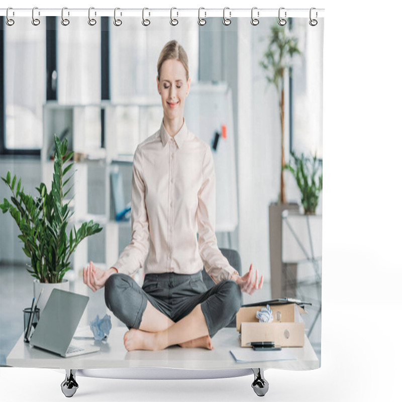 Personality  Businesswoman Meditating In Lotus Position Shower Curtains