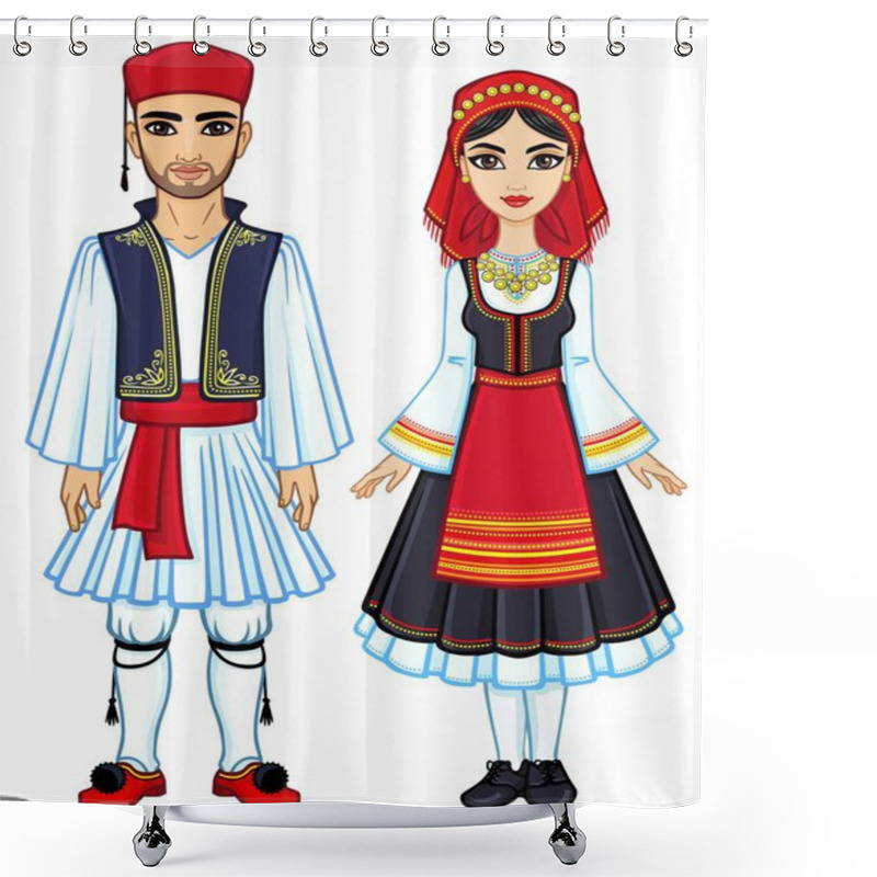 Personality  Animation Portrait Of A Family In Ancient Greek Clothes. Full Growth. The Vector Illustration Isolated On A White Background. Shower Curtains