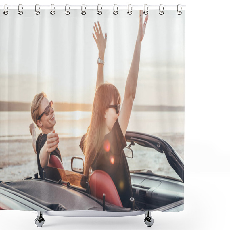 Personality  Young Happy Couple In Cabriolet Shower Curtains