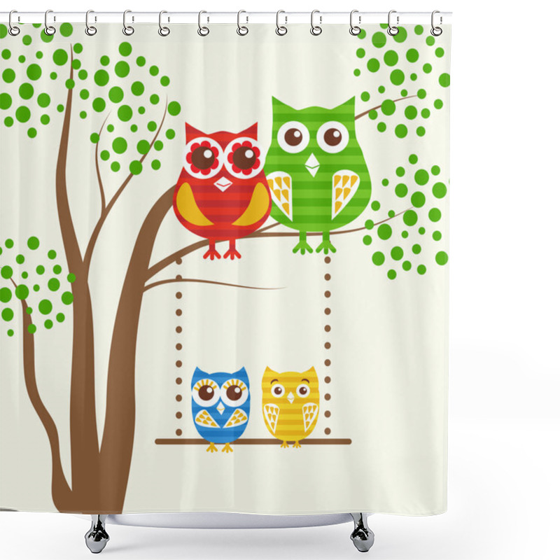 Personality  Vector Backgrounds With Couples Of Owls On The Tree Branch.  Shower Curtains