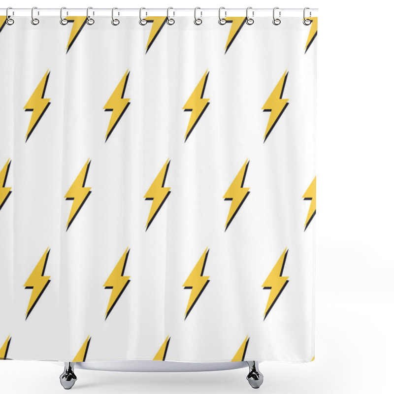 Personality  Lightning Bolt Horizontal Seamless Pattern. Repeated Texture On White Background. Abstract Geometric Design. Strong Fashion Trendy Wallpaper With Light Zigzag Decor. Vector. Shower Curtains