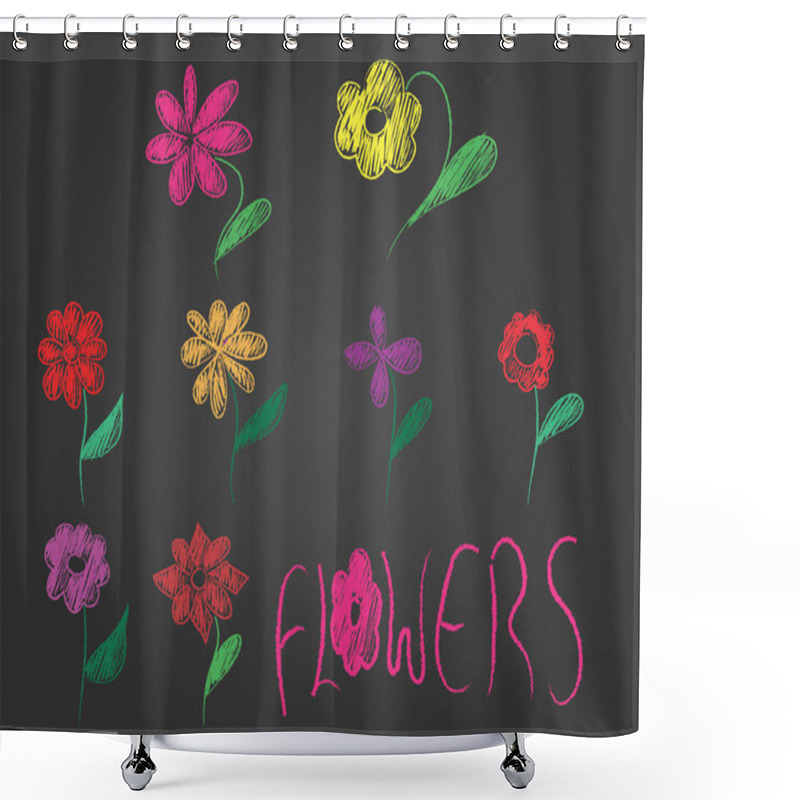 Personality  Hand Drawn Flowers And Text On Black Background Shower Curtains