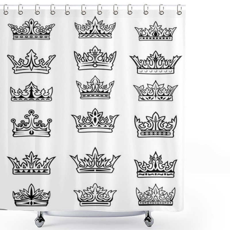 Personality  Set Of Black And White Imperial And Royal Crowns Shower Curtains