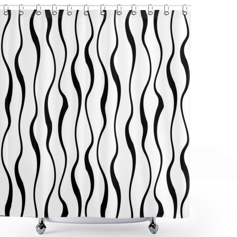 Personality  Vector Seamless Pattern With Vertical Black Wave Stripes. Simple Design For Wallpapers, Fabrics, Textiles, Web Design. Shower Curtains