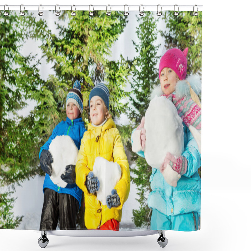 Personality  Boys And Girl With Big Snow Balls  Shower Curtains