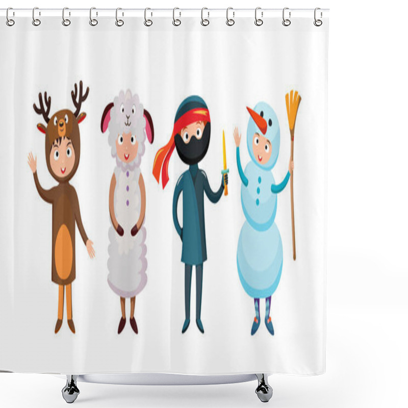 Personality  Kids Different Costumes Isolated Vector Illustration Shower Curtains