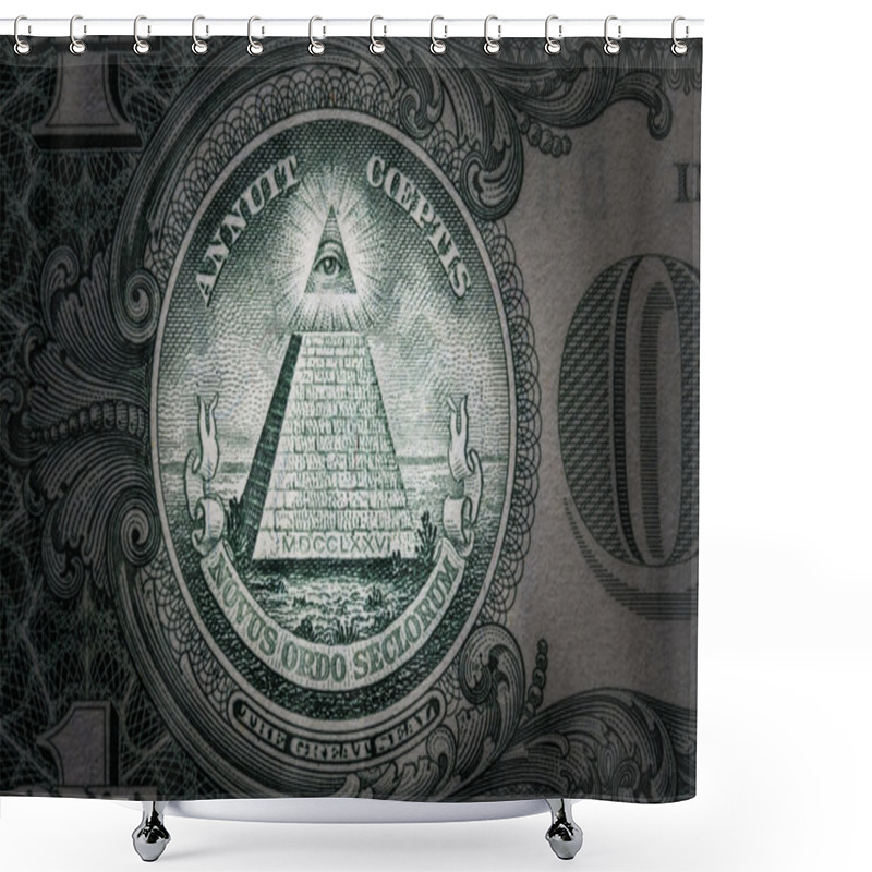 Personality  All-seeing Eye On The One Dollar. New World Order. Elite Characters. 1 Dollar. Shower Curtains