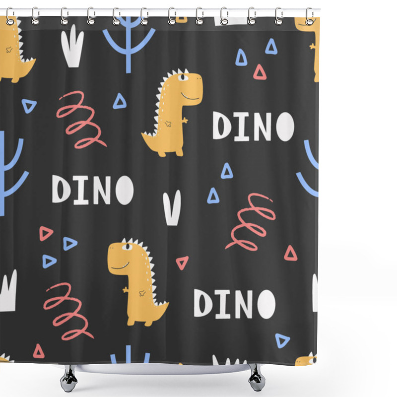 Personality  Cute Dinosaur Pattern - Hand Drawn Childish Dinosaur Seamless Pattern Design Shower Curtains