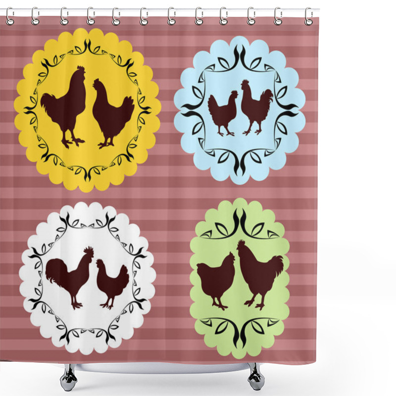 Personality  Farm Chickens Egg And Meat Labels Illustration Collection Vector Shower Curtains