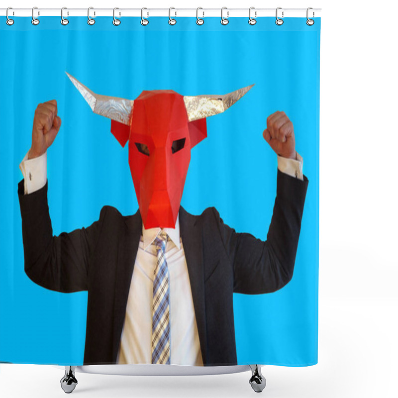 Personality  Businessman With Bull Mask Flexing His Muscles Shower Curtains