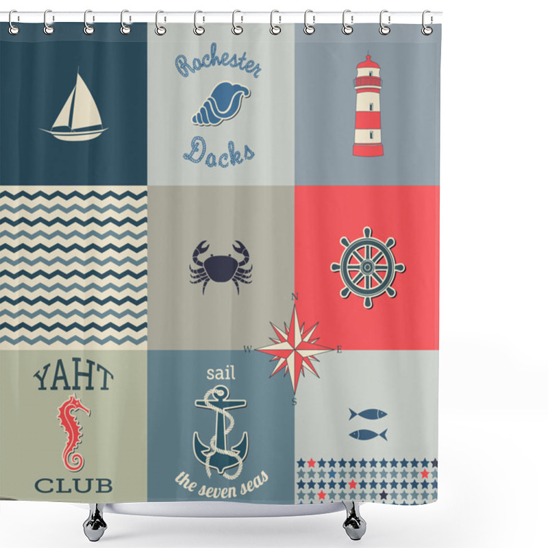 Personality  Nautical Icons Poster Shower Curtains