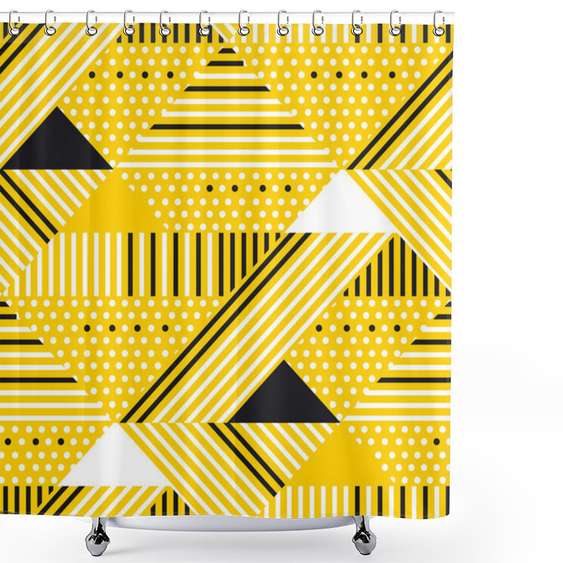 Personality  Yellow And Black Geometric Modern Seamless Pattern Shower Curtains