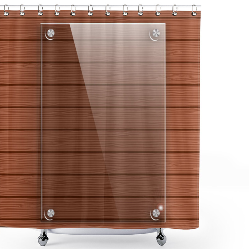 Personality  Glass Plate On The Background Wall Of Wooden Planks. Shower Curtains