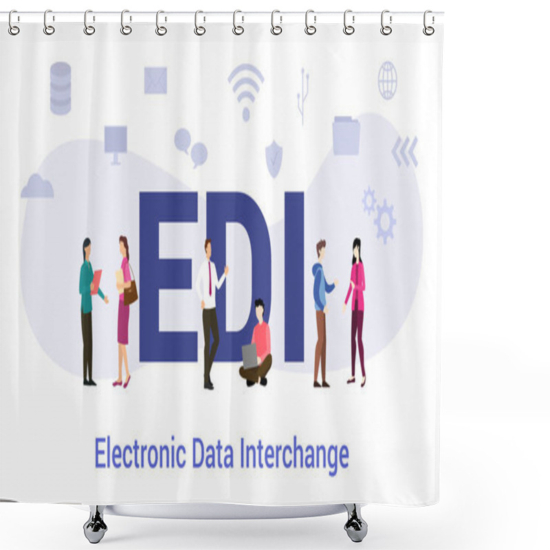 Personality  Edi Electronic Data Interchange Concept With Big Word Or Text And Team People With Modern Flat Style - Vector Shower Curtains