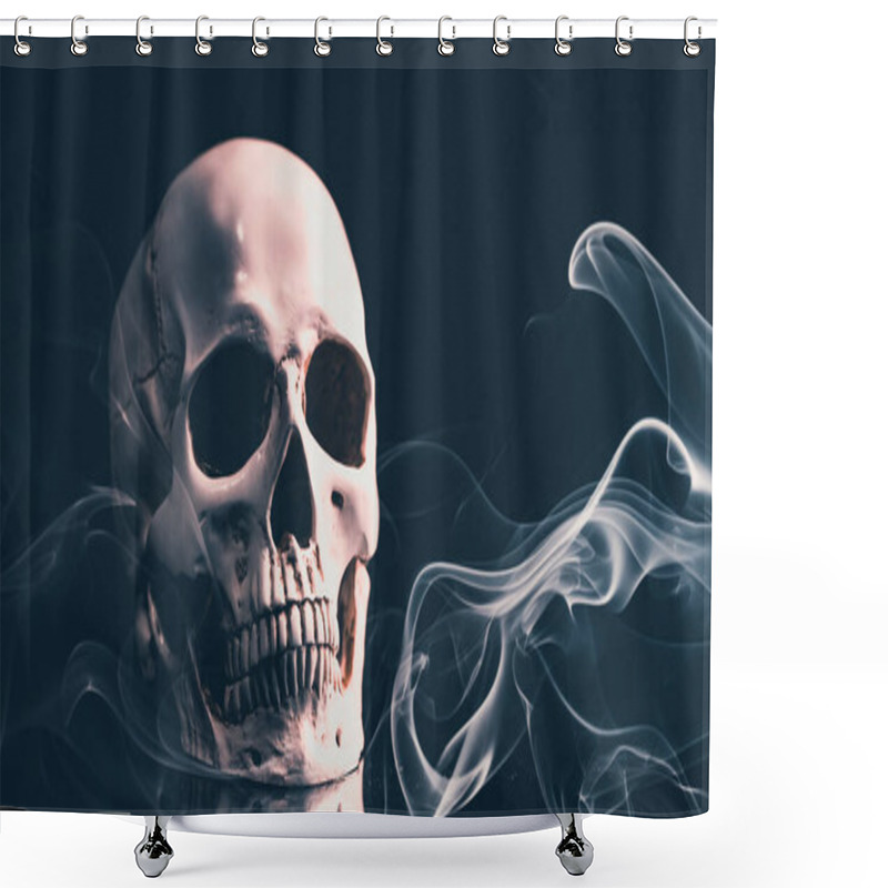 Personality  Spooky Skull For Halloween In Smoke. Horror Wallpaper. Shower Curtains