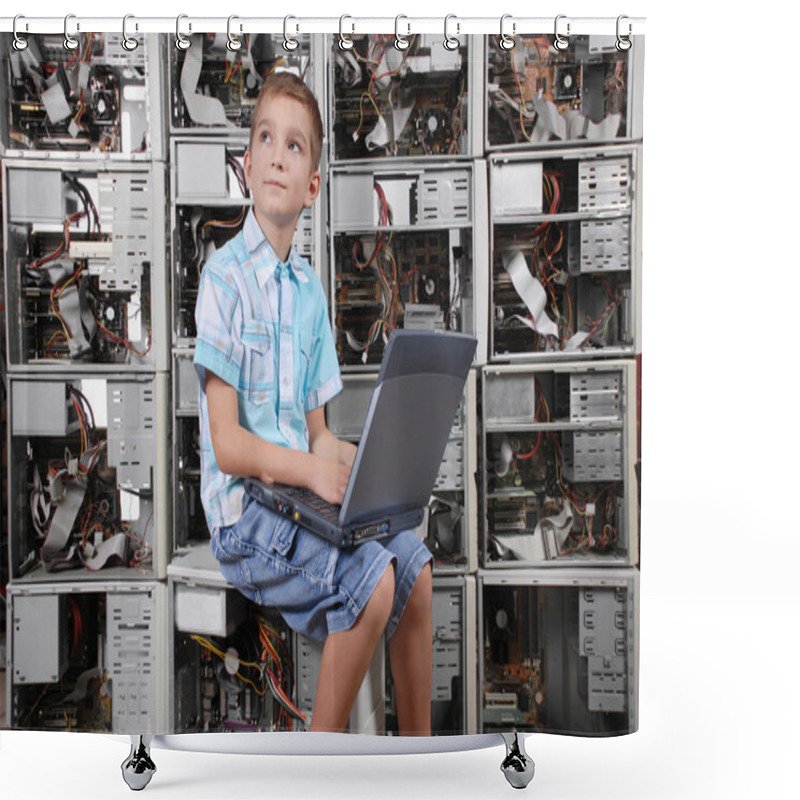 Personality  The Boy Plays With Laptop Shower Curtains