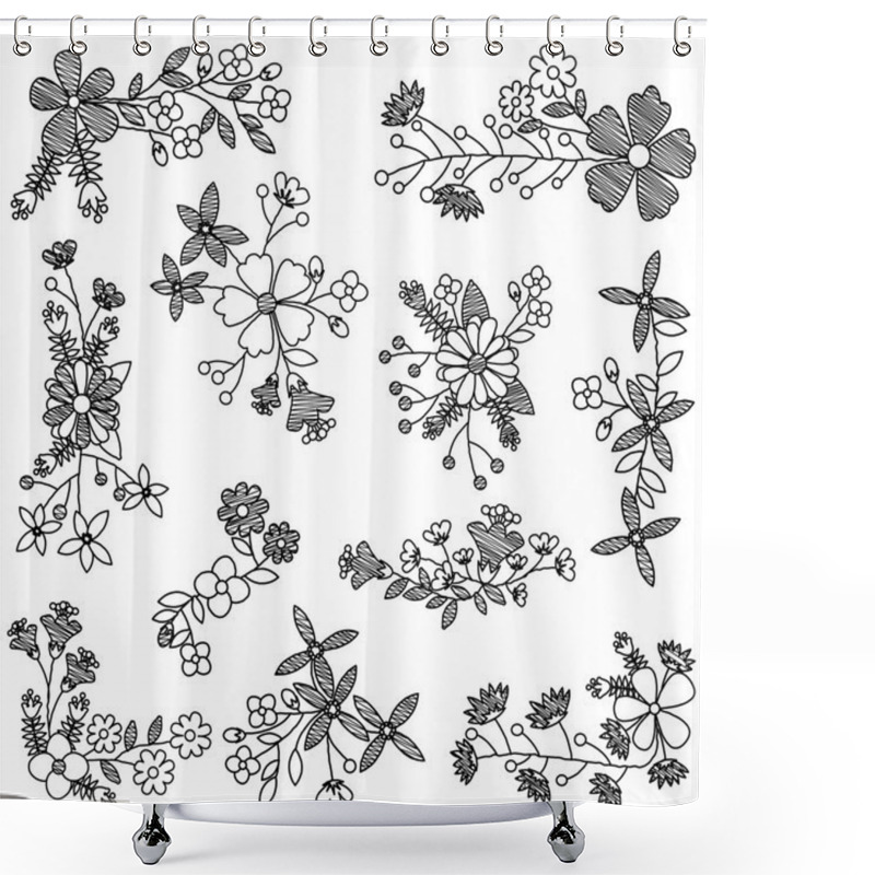 Personality  Vector Collection Of Hand Drawn Flowers Shower Curtains