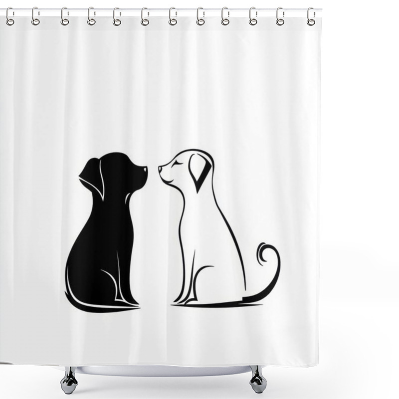 Personality  Two Stylized Dogs, One Black And One White, Facing Each Other With Inquisitive Expressions In A Minimalist Design. Shower Curtains