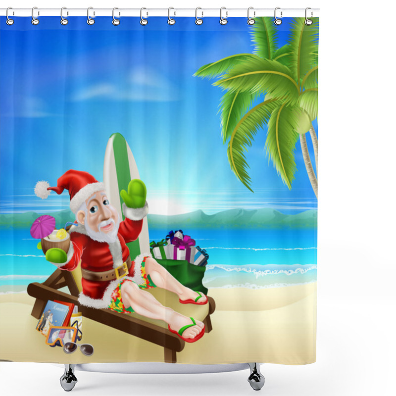 Personality  Christmas Santa Tropical Beach Scene Shower Curtains