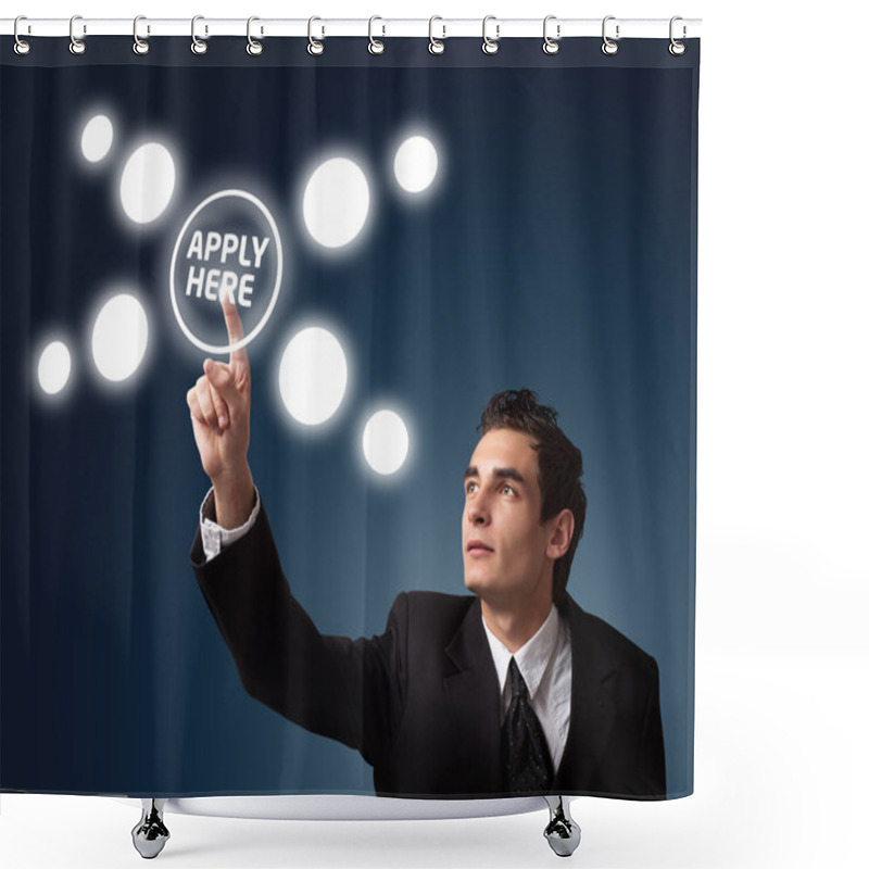 Personality  Man Pressing A Touchscreen Button Shower Curtains